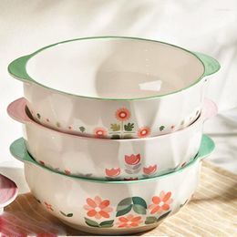 Bowls Small Fresh Ceramic Bowl Creative Pattern Double Ear Soup Household Tableware Noodle Large Container Kitchen Decoration