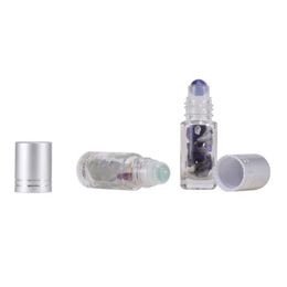 Silver Lids Gemstone Roller 5ml Glass Roll On Bottle For Travel Refillable Essential Oil Packing Bottles Oeidt