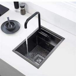 Hidden black Kitchen sink Single bowl Bar Small Size Stainless Steel Balcony sink Concealed black kitchen sink Bar2858