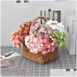 Decorative Flowers Wreaths 6Pcs/Set Artificial Lotus Hand Bouquet Wedding Home Decor Simation Flower Bridesmaid Decoration Drop De Dh4Nt