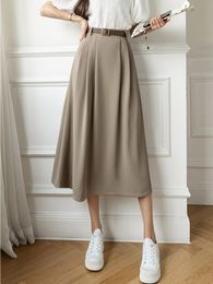 Skirts High Waist Casual Women Arrival Fashion Korean Style Solid Color Allmatch Ladies Elegant Aline Long Skirt W1082 230720