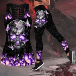 Women's Leggings Butterfly Skull Tank Top And Legging Set For Women Sport Suits Hollow Or Outfit Plus Size