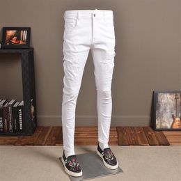 Mens Skinny Jeans Fashion Streetwear Elastic White Jean Pants for Cowboys Men234l