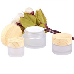 5g 10g 15g 30g 50g Frosted Glass Makeup Cosmetic Cream Container Face Cream Jars Essence Lotion Bottle With Wood Grain Cap Gcigi