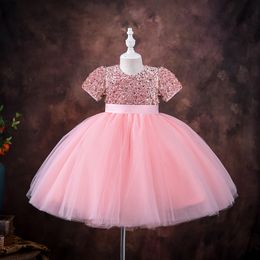 Girls Wedding Dress For Kids 3-8 Years Sequin Lace Tulle Princess Tutu Children Elegant Party Evening Formal Communion Prom Gown
