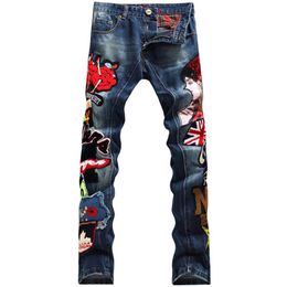 High quality Europen American style cotton Patchwork men denim trousers Colourful jeans luxury Slim Straight jeans240E