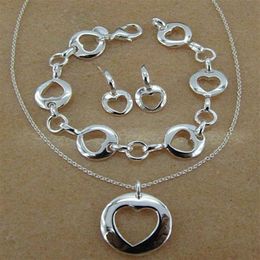 925 Silver Jewelry Sets Heart Pendant Necklace Bracelet stud earrings valentine gift for women 5set lot206z