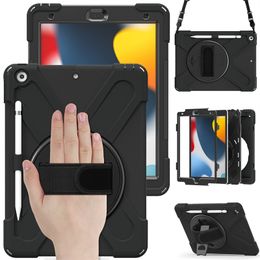 Shockproof 3in1 Tablet PC Cases For iPad 10th 10.9 10.2 Pro 11 Air 2 9.7 10.5 Air 4 5 Mini 6 Samsung Tab A7 Lite T220 T500 P610 T870 Hybrid Kickstand Cover with Strap