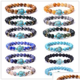 Beaded Mix Summer Style Tortoise Charms Strand Bracelets Classic 8Mm Colorf Stone Elastic Friendship Bracelet Beach For Wome Dhgarden Dhmpg