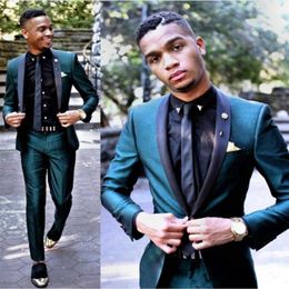 Dark Green Slim Fit Mens Suits Two Pieces Beach Groom Wedding Suit Black Lapel Men Formal Tuxedo Blazer Prom Dinner CoatJacket Pa259Z