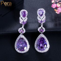 Stud Pera Brand Luxury Women Party CZ Stone Silver Colour Jewellery Big Pear Cut Drop Purple Long Dangle Cubic Zirconia Earrings E223 230719