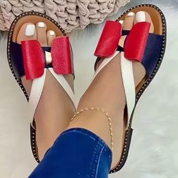 Slippers For Woman 2023 Flat Color-Block Bow Female Sandals Summer Soft Comfy Women Casual Fashion Outdoor Beach Ladies Slides