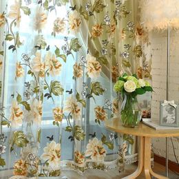 Curtain Elegant Floral Sheer Tulle Voile Window Panel Drape Scarf Valances Home Living Room Decorative 95x200cm