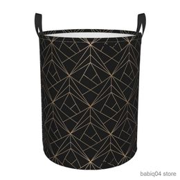 Storage Baskets Black And Gold Geometric Pattern Foldable Laundry Baskets Dirty Clothes Toys Sundries Storage Basket Home Organizer Large