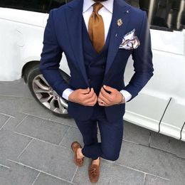 Latest Coat Pant Navy Blue Men Suits for Wedding Prom Man Blazers Groom Tuxedos Terno Masculino Costume Homme 3 Piece261j
