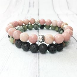 MG0556 Rhodonite Lava Stone Couple Bracelet High Quality African Turquoise Bracelet Natural Stone Handmade Jewellery Whole222v