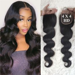 10pcs lot Real HD Transparent 4X4 Laces Virgin Brazilian Human Hair Swiss Invisiable Lace Closure 1B Nautral Black 150% Density Sm203c