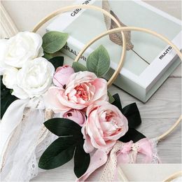 Decorative Flowers Wreaths 1Pc Round Dress Accessories Bridal Bouquet Wedding European Style Artificial Flower Simation Wreath Han Dhix7