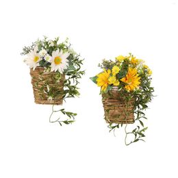 Decorative Flowers Flower Basket Wreath Front Door Farmhouse For Home Wedding Wall Decor