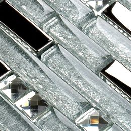 Diamond glass tiles kitchen backsplash silver mirror interlocking crystal glass wall bathroom tiles SSMT311270C