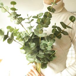 Decorative Flowers Artificial Plant Long Eucalyptus Branch Green Leaves For Home Bedroom Living Room Wedding Decoration Silk Flower DIY Fake