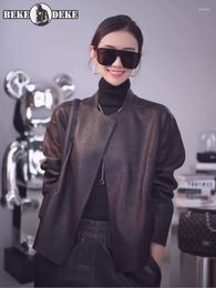 Women's Leather Luxury Women Spring Fashion Belted Waist Sheepskin Genuine Jacket Office Ladies Real Slim Fit Work Coat