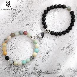 Beaded Strands 2pcs Natural Stone Beads Bracelet Set For Women Men Attractive Distance Heart Magnetic Bracelets Friendship Couple262u