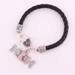Huilin Jewelry Heirloom finds pave crystal basketball mom pendant alloy baseball leather bracelet for men and women265a