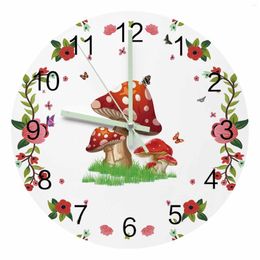 Wall Clocks Flower Butterfly Mushroom Luminous Pointer Clock Home Ornaments Round Silent Living Room Bedroom Office Decor