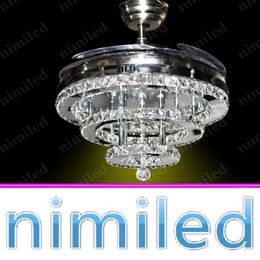nimi934 42 Modern 3 Rings LED Invisible Retractable Crystal Fan Lamp Living Room Lights Restaurant Chandelier Bedroom Pendan280H