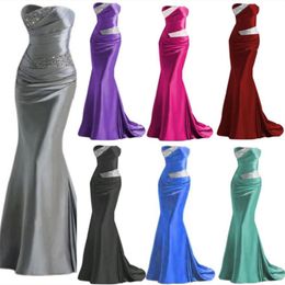 2019 Actual Image Prom Dresses With Strapless Beaded Backless Mermaid Elastic Satin In Stock Silver Red Evening Pageant Party 1786