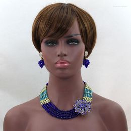 Necklace Earrings Set Fashion Mix Blue Crystal Beads Nigerian Wedding Braid Women African Jewelry ALJ533