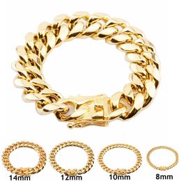 Stainless Steel Cuban Link Chain Bracelet Mens Gold Chains Bracelets Hip Hop Jewellery 8 10 12 16 18mm189m