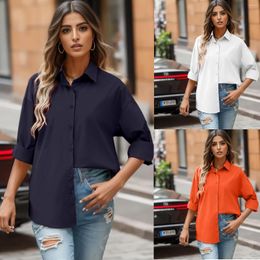 Women's Blouses Basic Solid Colours Shirt Womens Beautiful Autumn Spring 2023 Oversized Shirts Button Up Blusa