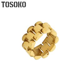 TOSOKO Stainless Steel Jewellery Exaggerated Texture Heavy Industry Combination Handmade Ring Neutral Strap Ring BSA184