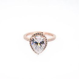 sliver band 18K Rose gold Tear drop CZ Diamond RING with Original Box fit Pandora 925 Silver Wedding Rings Set Engagement Jewelry 256I