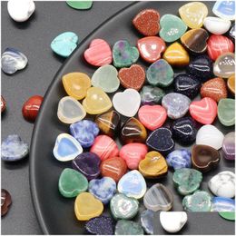 Stone 10Mm Natural Pink Rose Quartz Opal Tigers Eye Turquoise Heart Shape Charms White Black Crystal Cab Cabochons Beads For Dhgarden Dhmgb