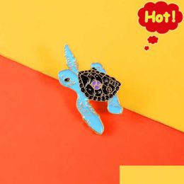 Charms Cartoon Little Turtle Alloy Brooch Enamel Pins Childrens Jewellery Gold-Plated Cute Cling Blue Tortoise Paint Badge Shirt Bag D Dhnzp