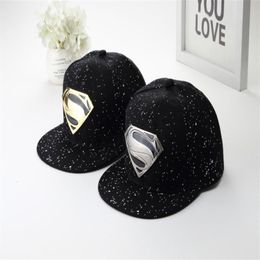 Fashion-the High Quality Designer New Superman Baseball Hat Couple Metal Iron Plate Flat Edge Hip Hop Hat260T