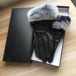 Winter Mittens Women rabbit velvet sheepskin Classic brand glove Fashion warm soft plush Five Fingers Gloves234V