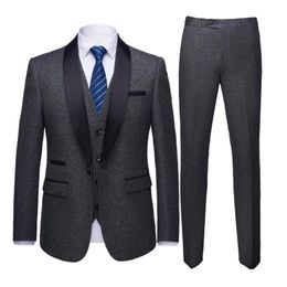 Grey Tailored Made Men Coat Pant Design For Men Navy Blue Wedding Suits Formal Business Office Prom Wear Blazers255z