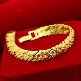 Womens Mens Herringbone Bracelet Wrist Chain 18K Yellow Gold Filled Solid Jewellery Classic Accessories 21cm288d