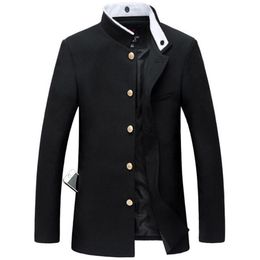 2021 New Men Black Slim Tunic Jacket Single Breasted Blazer Japanese School Uniform College Coat254s