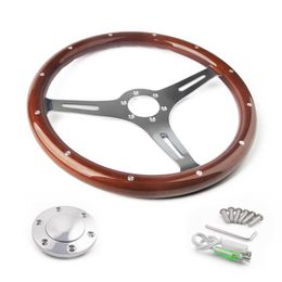 Racing Car 380mm 15 Classic Wooden Steering Wheel Chrome Silver Spoke Vintage Classic Wood Grain Steering Wheel Car357j