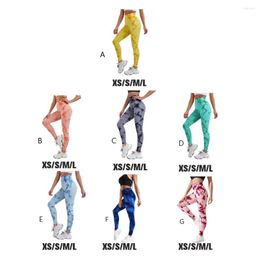 Active Pants Women Scrunch BuLeggings Tie Dye Hip Lift High Waist Sports Sweatpants Tights For Jogging Running Yoga Yellow