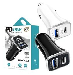 18W 2.4A PD USB Dual Ports Car Charger Auto Power Adapters For Ipad Iphone 12 13 14 Pro Max Huawei Xiaomi Android phone With Retail Box