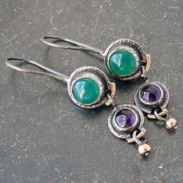 Dangle Earrings Boho Green Purple Circle Stone Statement 2023 Tribal Black Gold Colour Small Pendant Earring Women Jewellery