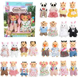 Tools Workshop 1 12 Mini Forest Animal Family Flocking Animal Family Rabbit Tiger Doll Scene Game House Toy Bunny Cat Baby Doll Christmas Gift 230720