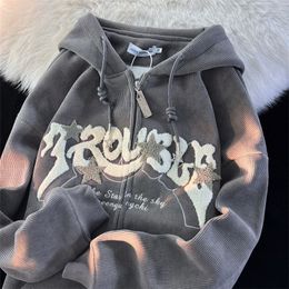 Women's Hoodies Sweatshirts Women Embroidered Corduroy Hoodies Retro Casual Zip Up Drape Hooded Sweatshirts Harajuku Cardigan Jacket Tops Y2k Streetwear 230720