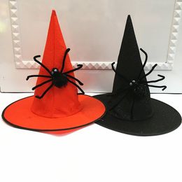 Halloween Costume Witch Hat with Black Fluffy Spider Wizard Cap Party Favour One Size Fits Most KDJK2307